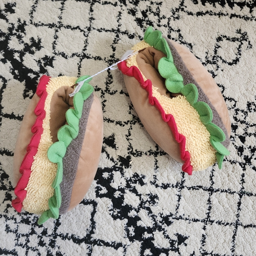 Fun Plush Hamburger Hot Dog Slippers Boys 5y - 6y
